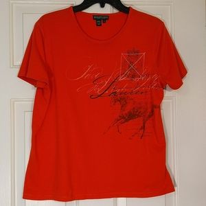 Lauren jeans company women's orange t-shirt with horse motif and designe…